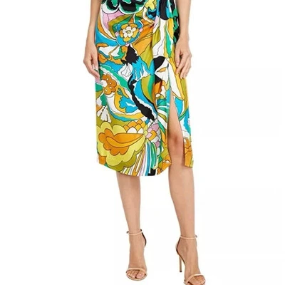 J Crew винтажный келли шелковая юбка зеленый/мульти шарф печать шелковый саронг размер 10 AP070 - Изображение 1 из 4