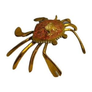 Vintage Ashtray Trinket Box Crab Shaped Brass Hinged Lid - Picture 1 of 9