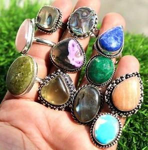 Wholesale Lot Onyx & Mix Gemstone Ring Lot 925 Sterling Silver Plated Rings Lots - Picture 1 of 12