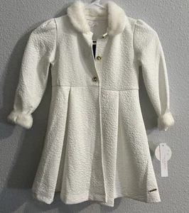 Tahari Girls Faux Fur Trim Collar Princess Dress Coat Size 5 White NWT - Picture 1 of 2