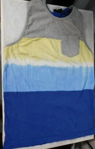 Distortion Tank/Sleeveless Girls Medium 10/12 Blue Yellow White Gray 1 Pocket - Picture 1 of 9