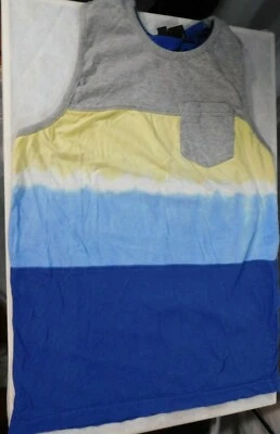 Distortion Tank/Sleeveless Girls Medium 10/12 Blue Yellow White Gray 1 Pocket Foto 1 de 4