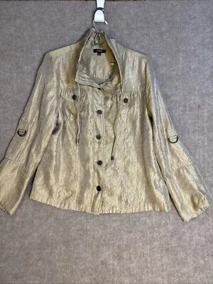 ELEMENTZ Gold Blouse Bomber Shimmery/Roll Sleeves/Drawstring Collar L Glam - Image 1 of 4