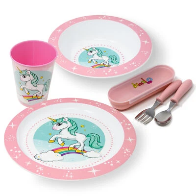 Kindergeschirr Set Einhorn Kinder Geschirr Geschirrset Mädchen Kinderbesteck - Bild 1 von 4