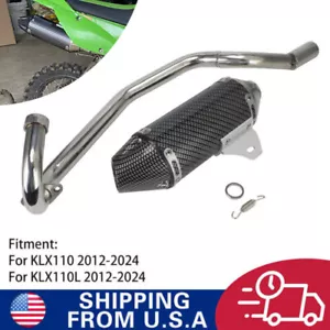 Motorcycle Exhaust Pipe Carbon Fiber for KLX110 KLX110L 2012-2024 Dirt Bike - Picture 1 of 18