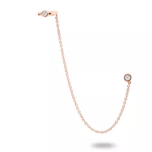 14K Rose Gold Diamond Ear Cuff Stud Chain Earrings Round Cut Natural 0.22CT - Picture 1 of 4