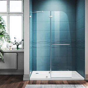 SUNNY SHOWER 45 x 72 Frameless Hinge Shower Door Polished Chrome 1/4 Clear Glass - Picture 1 of 9