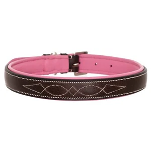 Stitched Padded Genuine Leather Heavy Duty Dog Collar Adjustable Durable - Picture 1 of 20