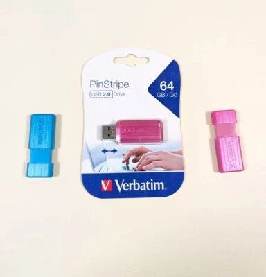 Verbatim Pinstripe USB 3.0 Flash Drive 64GB Memory Stick Purple + 2No 8 GB  - Image 1 of 4