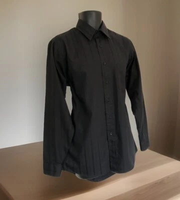 Camisa de vestir Van Heusen a rayas satinadas talla 15 1/2 (M) 34/35 negra sobre rayas negras Foto 1 de 4