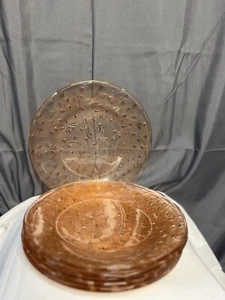Set of 6 Vintage Pink Depression Glass Plates KIG Indonesia 10" Ivy &Leaf - Picture 1 of 12
