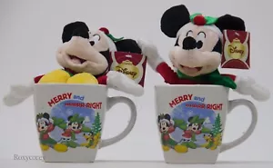 Christmas 2 Disney Mickey Mouse White Merry & Brrrr Right Coffee Mug Cup Plush - Picture 1 of 2