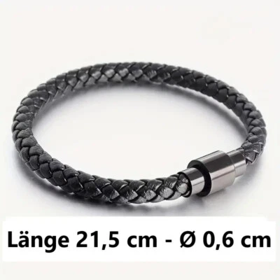 Lederarmband geflochten 21,5 cm Schwarz o. Braun PU Leder Armband Damen Herren - Bild 1 von 3