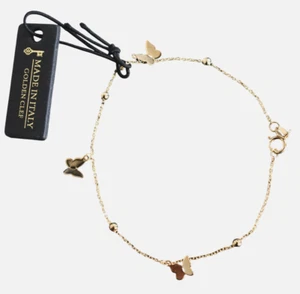 NEW GOLDEN CLEF Italy 14kt GOLD BUTTERFLY CHARMS and BEADS Chain Bracelet 7" - Picture 1 of 12