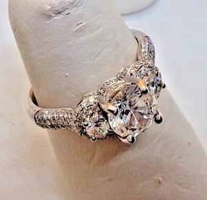 18k White Gold & Diamond Crusted Ring Mount With Center Simulant, Size 6.5 - Picture 1 of 17