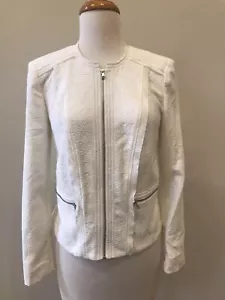 Chaqueta Blazer Rebecca Taylor Blanca con Cremallera Frontal Texturizada Talla 4 Usada en Excelente Condición - Imagen 1 de 7