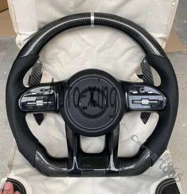 Carbon Fiber Leather Steering Wheel For Mercedes-Benz AMG CLA W205 C200 GLE G63 - Image 1 of 4
