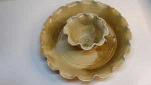 Vtg O'Quinn Art Pottery Chip & Dip Bowl Platter Plate 1990 Artist Signed Sandra - Picture 1 of 14