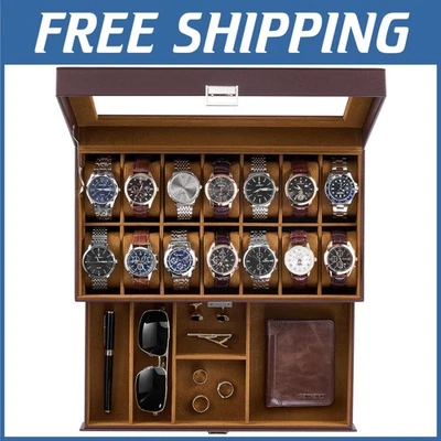 Caja de reloj de 14 ranuras con cajón - Espresso Foto 1 de 4