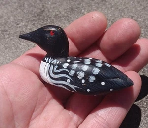 Miniature Loon Duck Wood Rustic Cabin Hand Painted Figurine - Picture 1 of 5
