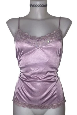 Camiseta sin mangas Y2k 90s para mujer babydoll coqueta kawaii cami púrpura con cuentas de encaje talla XL Foto 1 de 4