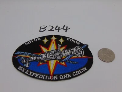 Nasa Embroidered Patch 4 1/2" x 2 3/4" Soyuz CO103 ISS Expedition One Crew New - Image 1 of 3