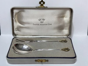 Sterling Silver Sorensen Gold Crown Fork & Spoon Set for Swedish American Line - Picture 1 of 15