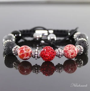 Damen Lava Rock Rot Impression Jaspis Perlen Shamballa Armband für Frauen - Bild 1 von 1