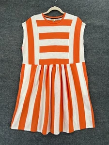 Boden T Shirt Dress Womens 12 Orange White Striped Cotton Jersey Knit Pockets - Picture 1 of 12