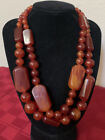 Vintage Cherry Amber Bakelite Large Beads Double-Strand 19” Necklace