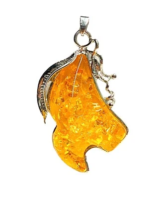 18K GP белое золото покрытием балтийский янтарь подвеска абстрактный фруктовые листья лоза природы - Изображение 1 из 4