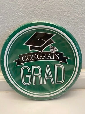Congrats Grad Dinner Plates 18- 8 3/4" Premium Strength Green Graduation  - Image 1 of 2
