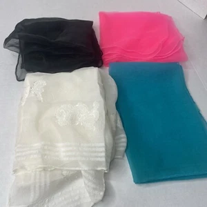 Vintage Nylon durchsichtige Chiffon Schals Menge 4 Schal rosa türkis schwarz Kopftücher - Bild 1 von 7