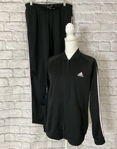 Adidas Tracksuit Womens Large Black Pink Stripe Jacket Jogger Pants Logo Set - Picture 1 of 23