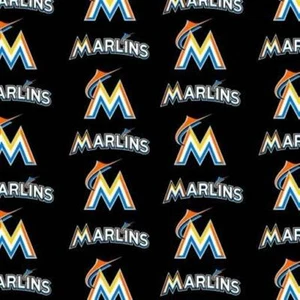 BTHY MLB Miami Marlins Black Cotton Fabric By The Half Yard Baseball - Picture 1 of 1