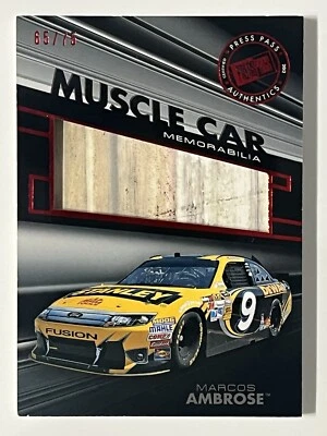 Marcos Ambrose /75 Muscle Car Memorabilia Sheet Metal Relic 2012 Press Pass PP - Image 1 of 2