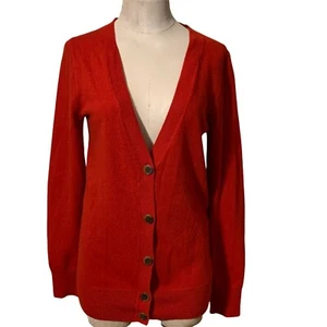 J Crew Red Wool Cashmere Blend Sweater Size Small Button Front V-Neck Preppy - Picture 1 of 6