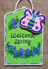 WELCOME SPRING Butterfly Floral Wall Door Room SIGN Plaque Seasonal Decor Hanger