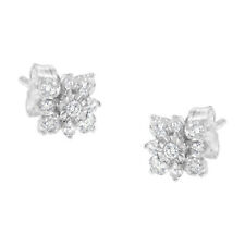 1/2 Carat Real Diamond Flower Stud Earrings in Sterling Silver