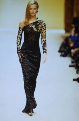 Vestido VALENTINO Vintage AW1992 Pasarela Leopardo Lentejuelas Metálico Bordado Encaje M Foto 1 de 4