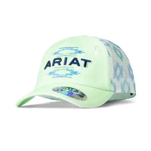 ¡Nuevo! GORRA DE BOLA PONYFLO COLA DE CABALLO VERDE NEÓN para mujer Ariat con estampado suroeste - Imagen 1 de 3