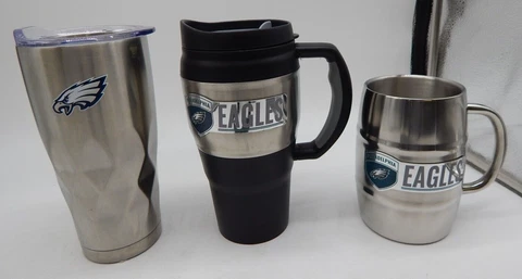 Lot of 3 Philadelphia Eagles  Stainless Steel Tumbler Mug Cup Hot Cold Cover