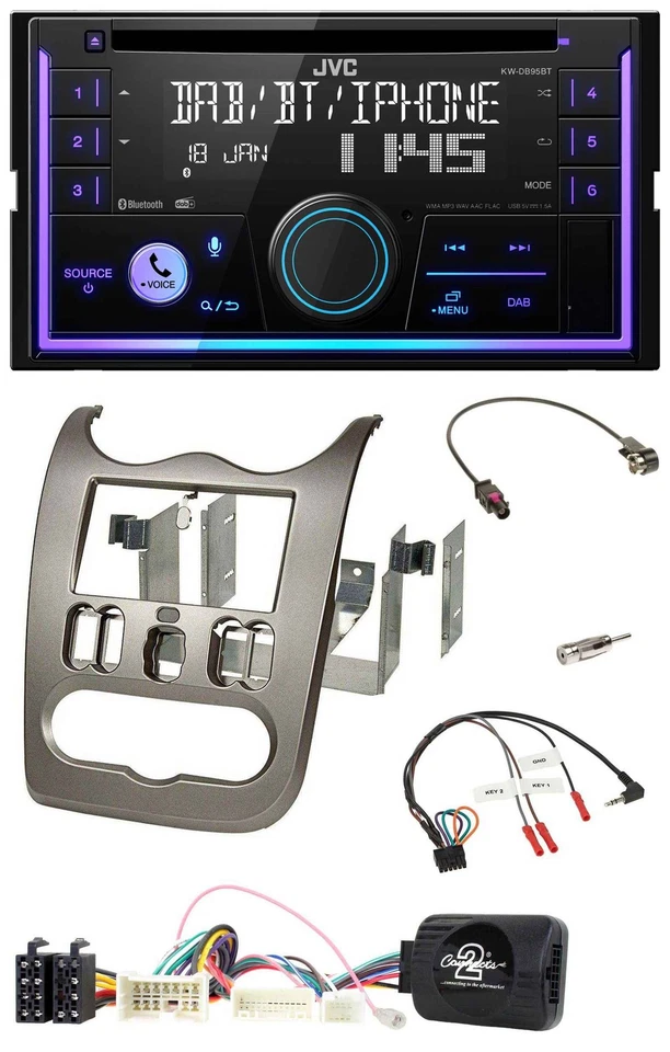 JVC Lenkrad USB 2DIN DAB Bluetooth CD Autoradio für Dacia ab 2012 dunkelsilber - Bild 1 von 4