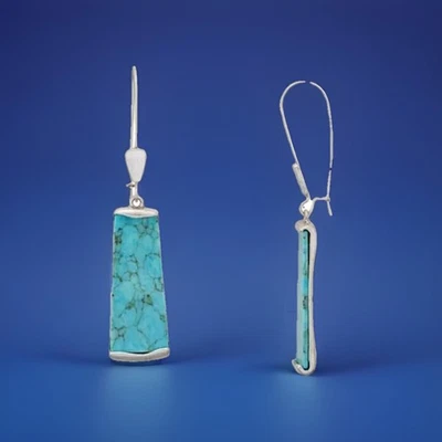 Robert Lee Morris "Mosaic" Turquoise 2.7” Long Drop Silver Tone Earrings Beauty - Image 1 of 4