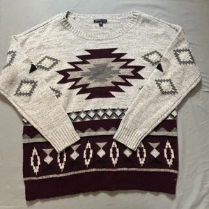 American Eagle Aztec Wool Blend Sweater Southwestern Plum Taupe Gray Size XL - Picture 1 of 7