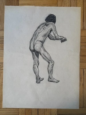 Figura masculina académica vintage dibujo en papel Peter Feldman 18 x 24 Gay Int Foto 1 de 4