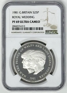 1981 Great Britain Royal Wedding Charles & Diana Silver 25P Proof Coin NGC PF69 - Picture 1 of 2