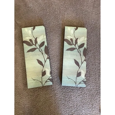 Set of 2 Wall Art Canvas Botanical Floral Branch Design Mint Green Brown - Image 1 of 3