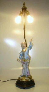 Giled Dresden Porcelain Figurine Masquerade Ball Renaissance Table Lamp - Picture 1 of 1