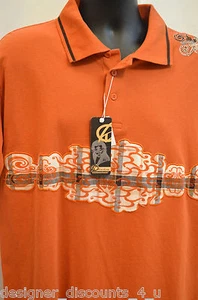 Knockout orange MENS POLO SHIRT casual top embellished golf geo Size M NEW NWT - Picture 1 of 7